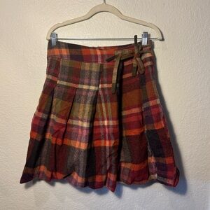 Weekend Max Mara Wool Orange Plaid Wrap Style Bubble Mini Skirt High Waist 8